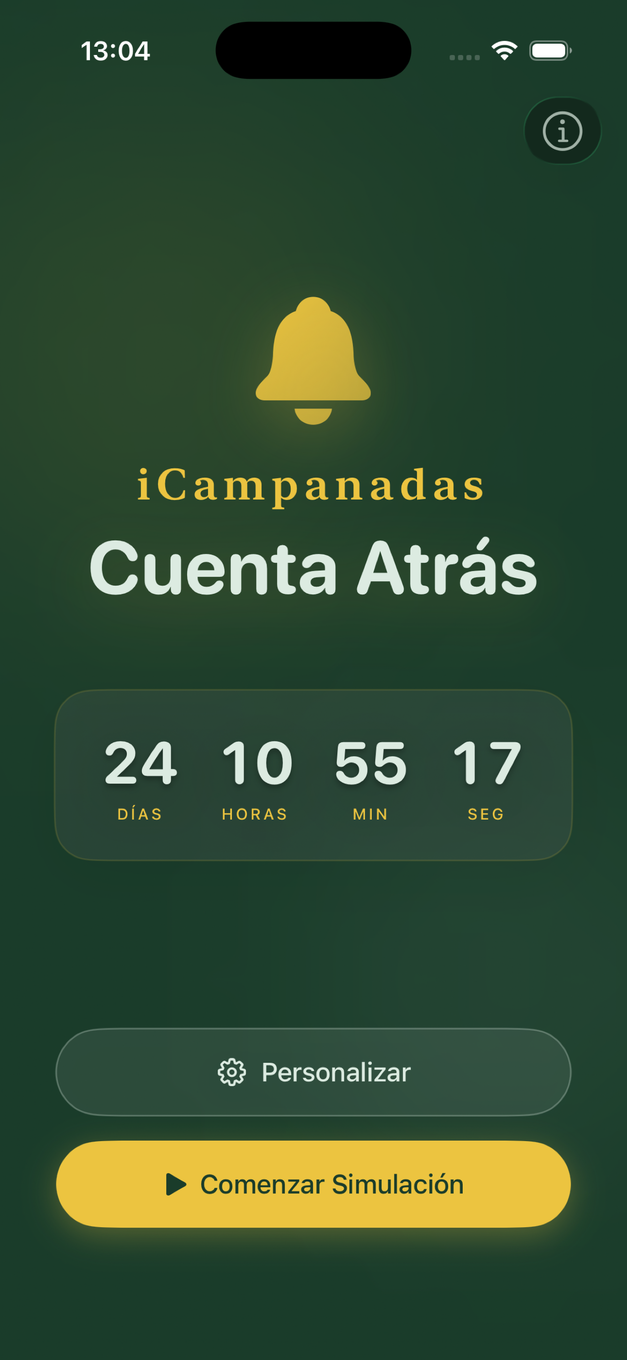 iCampanadas 2 screenshot showing the modern countdown interface