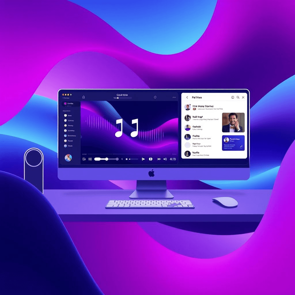 Apple Music interface with Claude Desktop connector illustration